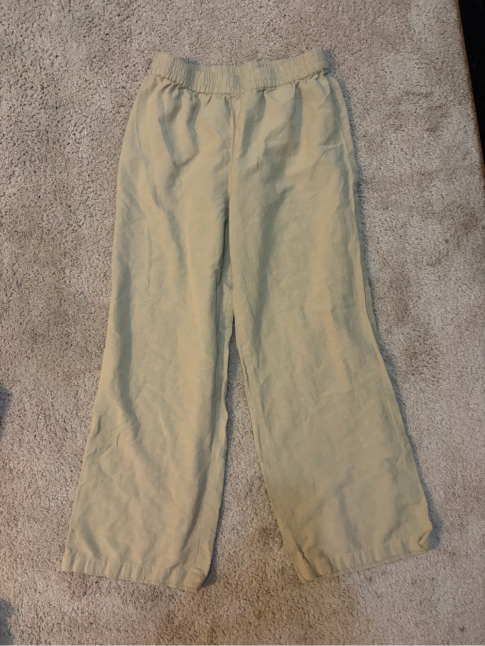 Relaxed Wide-Leg Elastic-Waist Trousers in Light Beige